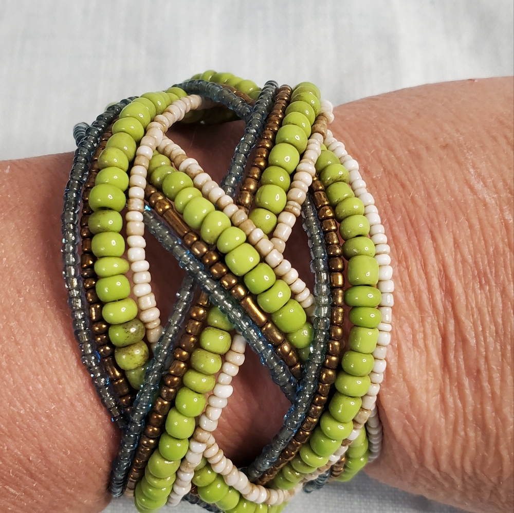 Lucky Brand lime green seedbead flex cuff bracelet